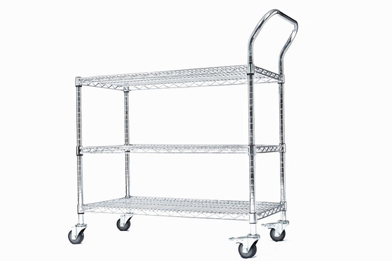 Customized Stainless Steel ESD Wire Shelf Trolley Cart Mesh Storage Antistatic Wire Trolley