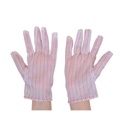 Low Cost Cleanroom Electronics Industrial Safety Lint Free White Antistatic Stripe Polyester ESD Work Gloves