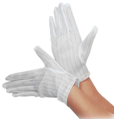 Safety White Antistatic Stripe Polyester ESD Work Glove for Cleanroom Electronics Industry ESD Top Fit Glove