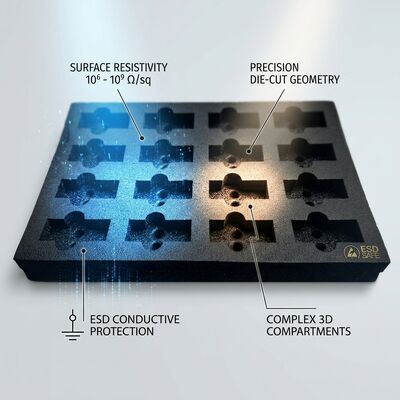 Conductive ESD Foam Insert Black Die Cut Anti Static EVA Foam Inner Packaging Cushion For PCB IC Board Shipping