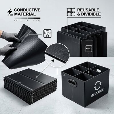 ESD Reusable PP Corrugated Box Conductive Plastic Hollow Sheet Container For PCB Component Storage Transport