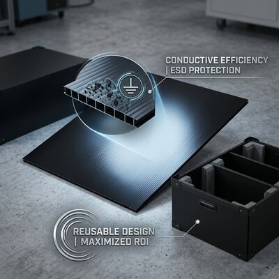 ESD Reusable PP Corrugated Box Conductive Plastic Hollow Sheet Container For PCB Component Storage Transport