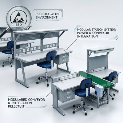 Heavy Duty Laboratory ESD Workbench Adjustable Anti Static Work Table For Electronics Rework Repair Station