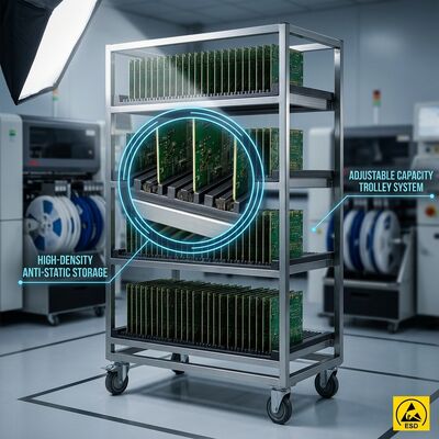 Heavy-Duty Adjustable ESD PCB Storage Trolley for Anti-Static Circuit Boards