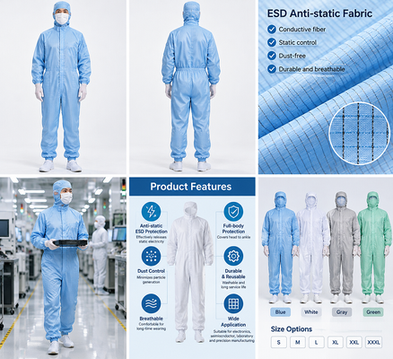 ESD Protective Coverall for Electronics Semiconductor Cleanroom