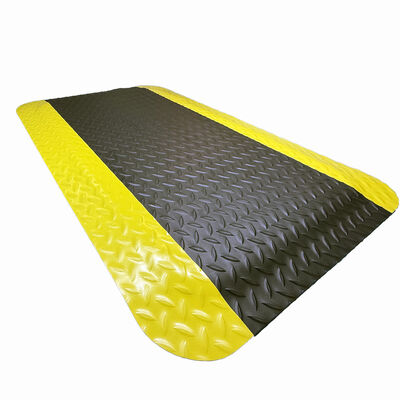 Industrial Two-Layer PVC Anti-Fatigue Mat with Diamond Plate Surface and Yellow Safety Edges