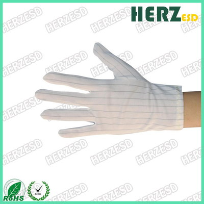White Striped ESD Hand Gloves 100% Polyester With Conductive Carbon Line Every 10mm