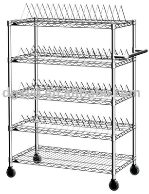 Carbon Steel ESD SMT SMD PCB Reel Storage Trolley Metal Shelf Chrome Wire Shelving Rack Trolley Cart