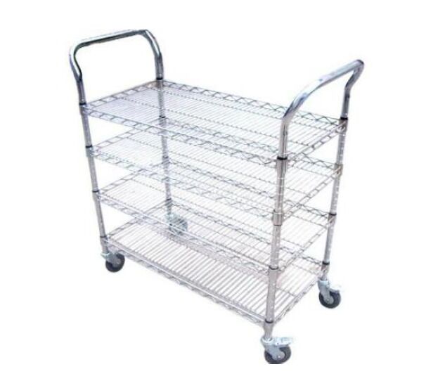 4 Layers Industrial Chrome Wire Basket ESD Shelf Trolley With 4 Inch Caster With Brake