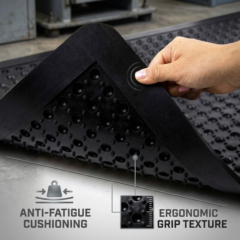 Heavy Duty Commercial Anti Fatigue Rubber Floor Mat Beveled Edge Non Slip Bubble Top Workstation Kitchen Use