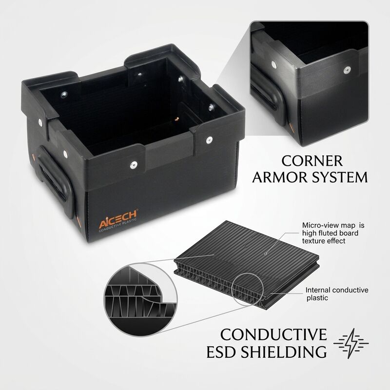 ESD Reusable PP Corrugated Box Conductive Plastic Hollow Sheet Container For PCB Component Storage Transport