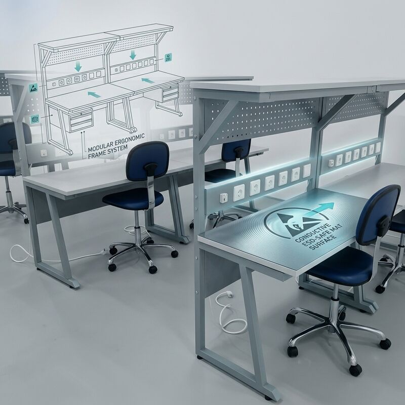 Modular ESD Workbench Station Anti Static Assembly Work Table With Drawer Shelf Power Socket Grounding Kit