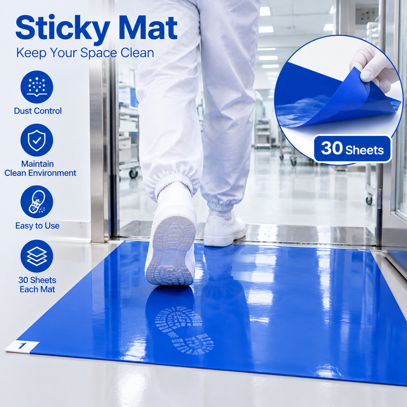 Blue Tacky Mat Cleanroom Sticky Mat | Disposable Adhesive Floor Mat for Dust Control