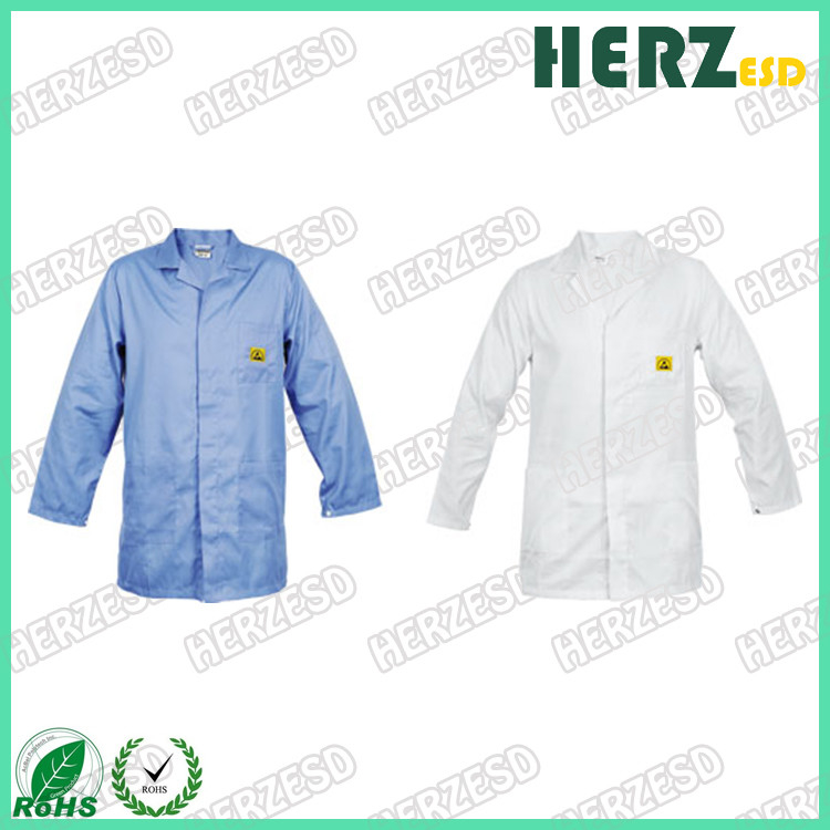 OEM 5mm Grid Polyester Cleanroom Use AntI Static Coverall ESD Lab Coat