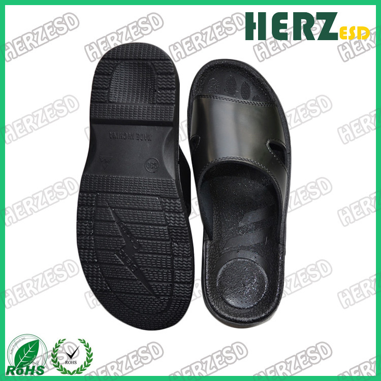 Durable ESD Safety Shoes Anti Slip Black PU Slipper For Electronic Workshop