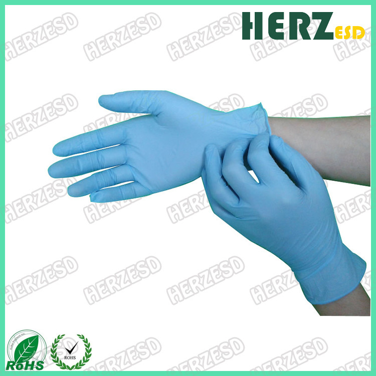 Powder Free Blue Nitrile Disposable Gloves , Finger Dotted ESD Safe Nitrile Gloves