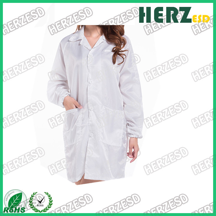 Unisex Reusable Polyester Antistatic ESD Zipped Coat For Cleanroom Protection