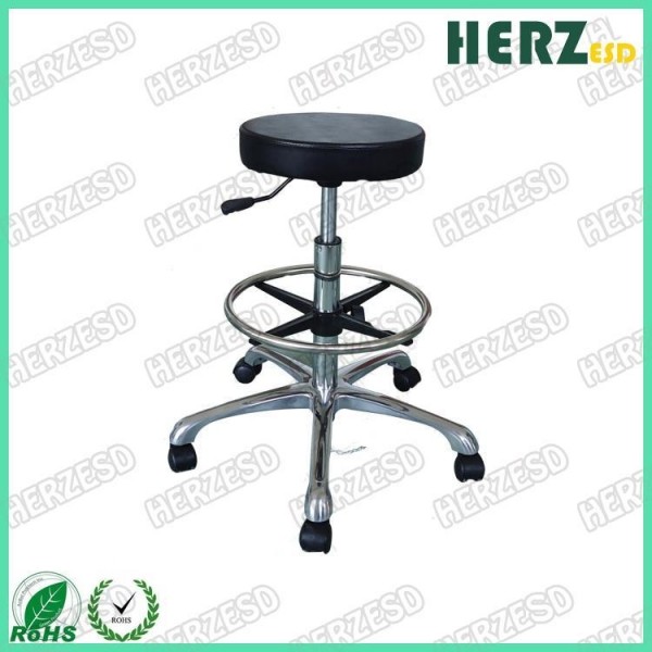 Swivel High ESD PU Leather Antsiatic Round Stool With Footrest
