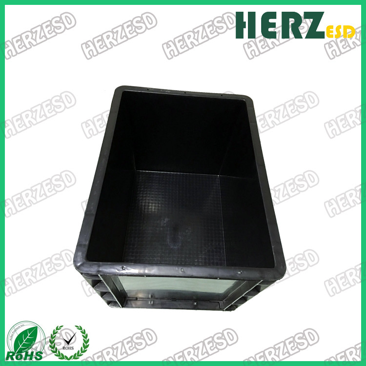 Black Color ESD Storage Box / Crate Bin Dust Proof Size 400 * 300 * 280mm