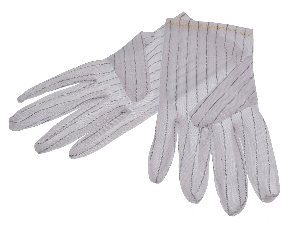 Safety White Antistatic Stripe Polyester ESD Work Gloves Cleanroom Electronics Industry