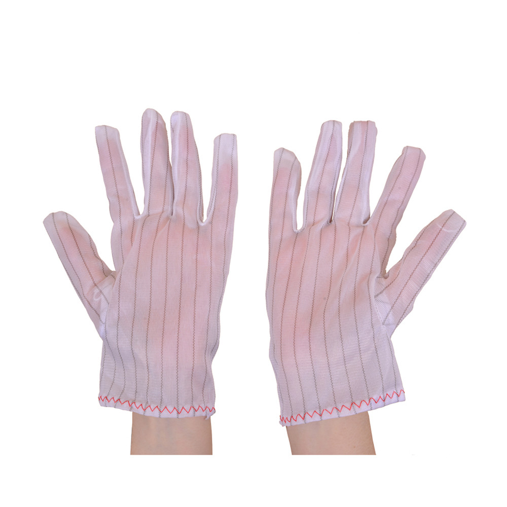 Safety White Antistatic Stripe Polyester ESD Work Gloves Cleanroom Electronics Industry